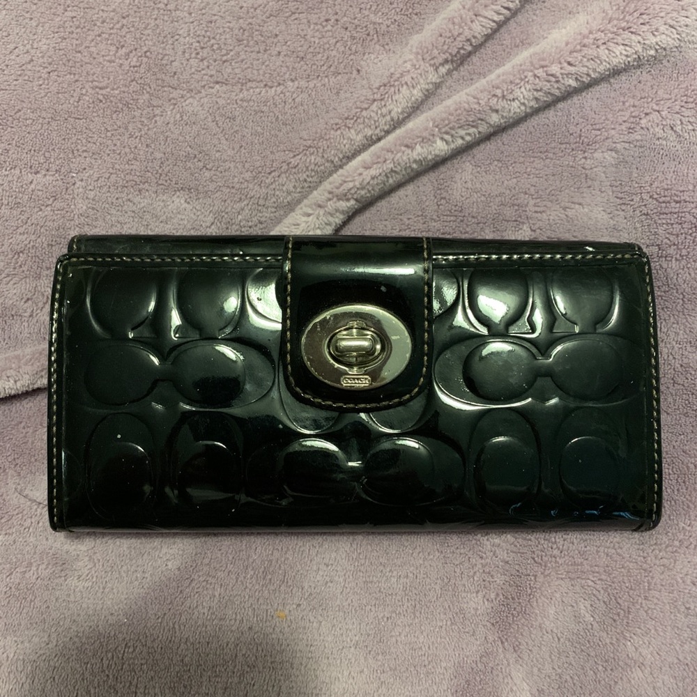 COACH Signature Black Patent Leather Wallet